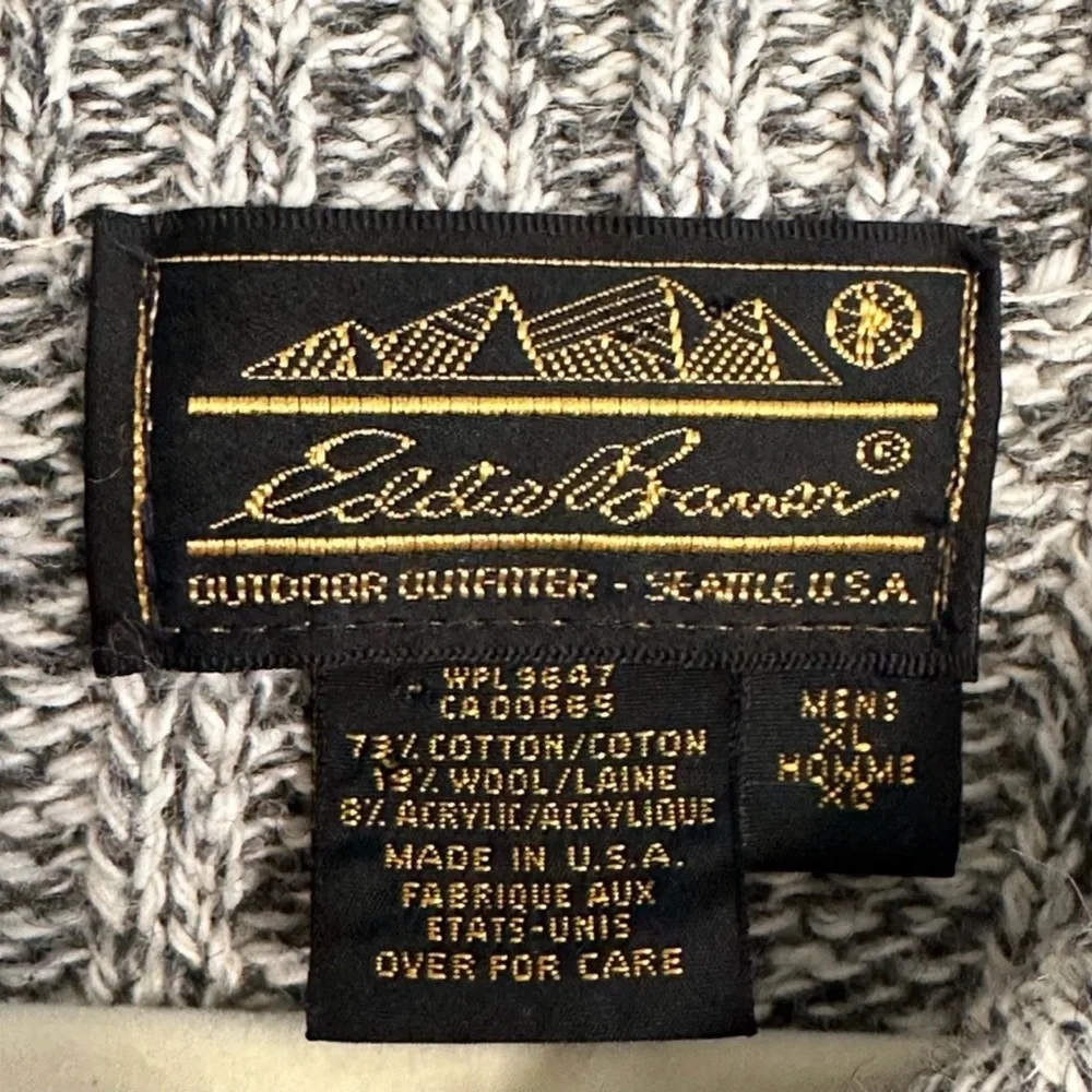 VTG Eddie Bauer Wool Cable Knit Fisherman Sweater, Made in USA, Men’s Size XL - Picture 2 of 6